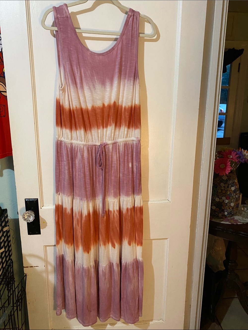 Knox Rose Sleeveless Tie-Dye Maxi Dress in Dusty Rose, Rust & Cream